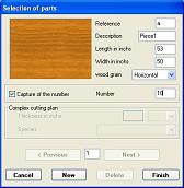 Selection of pieces by OPCutting the cutting optimizer
