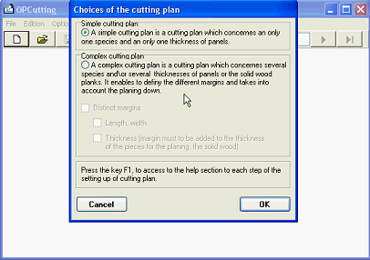 Select type of cutting plan