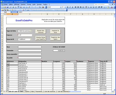 ExcelToDebitPro feuille de d&eacute;bit menuiserie