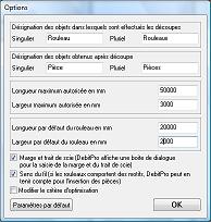 options pour la d�coupe de tissu